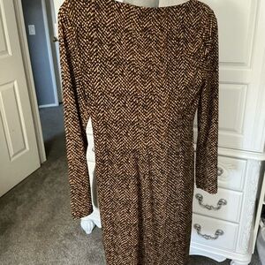 Ralph Lauren Brown and Cream Long Sleeve Dress